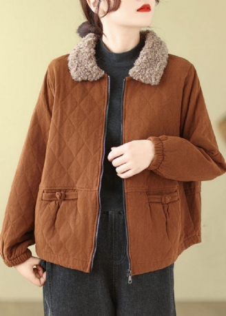 Nouveau Caramel Fermeture Éclair Teddy Fausse Fourrure Patchwork Coton Rempli Parka