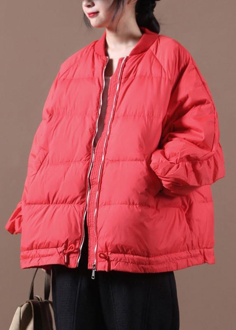 Nouveau Décontracté Femmes Parka Vestes Rouge Col Montant Volants Chaud Hiver Manteau