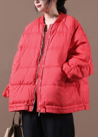 Nouveau Décontracté Femmes Parka Vestes Rouge Col Montant Volants Chaud Hiver Manteau