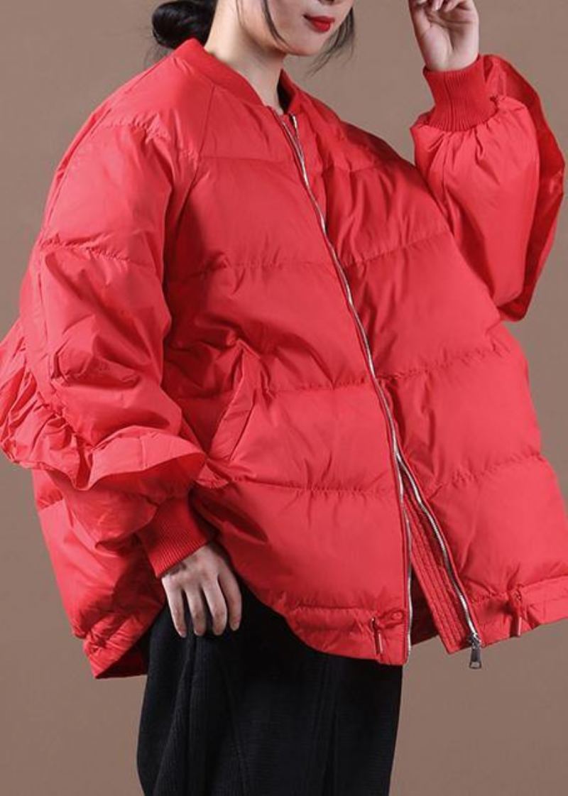 Nouveau Décontracté Femmes Parka Vestes Rouge Col Montant Volants Chaud Hiver Manteau - Noir