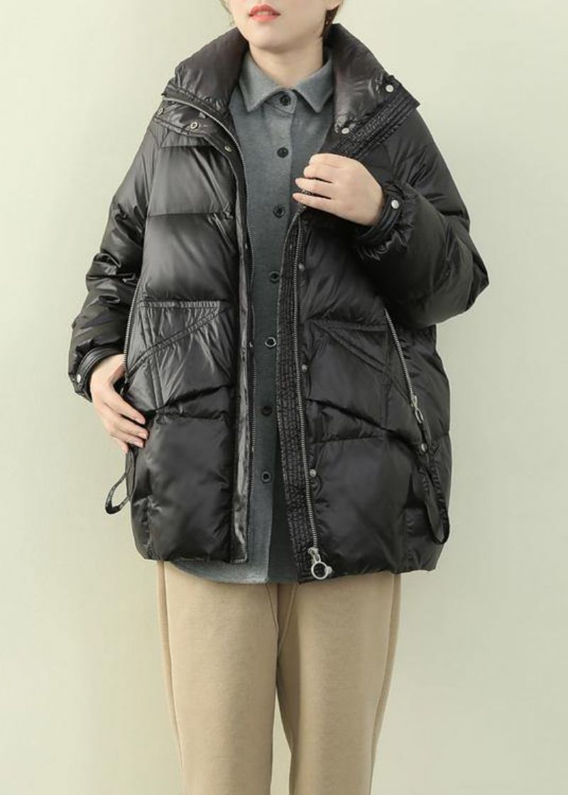 Nouveau Doudoune Noire Femme Tendance Grande Taille Veste D'hiver Col Montant Pardessus Zippé