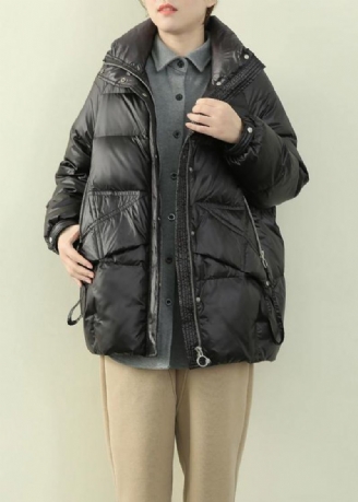 Nouveau Doudoune Noire Femme Tendance Grande Taille Veste D'hiver Col Montant Pardessus Zippé