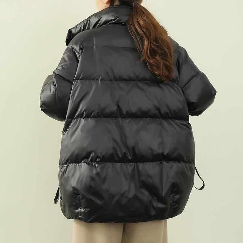 Nouveau Doudoune Noire Femme Tendance Grande Taille Veste D'hiver Col Montant Pardessus Zippé - Noir