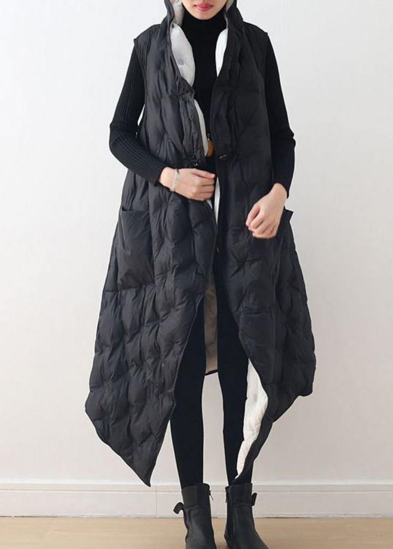 Nouveau Gilet Noir Et Blanc Long Épais Ample Grande Taille Manteau En Coton Des Deux Côtés - Doudounes femmes