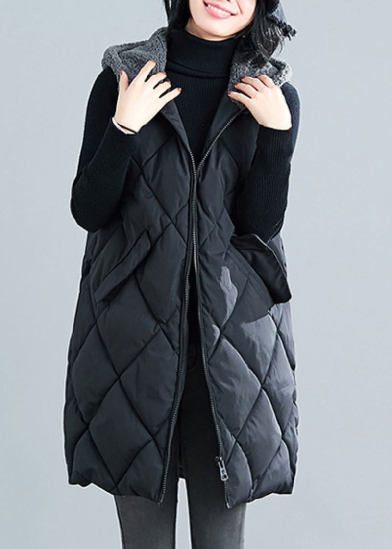 Nouveau Gilet Parka Noir En Fausse Fourrure À Capuche Sans Manches En Patchwork