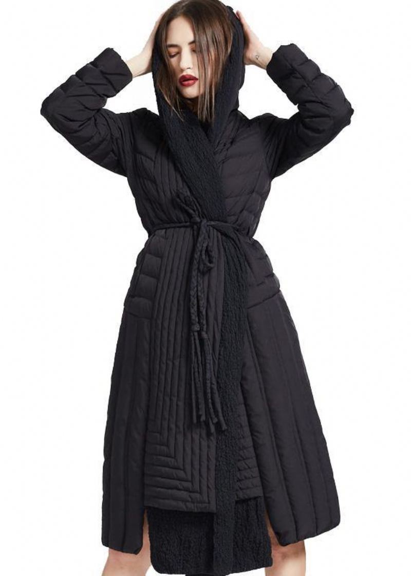 Nouveau Grande Taille Femmes Parka Cravate Vestes Rouge À Capuche Ourlet Asymétrique Duvet De Canard Manteau - Doudounes femmes