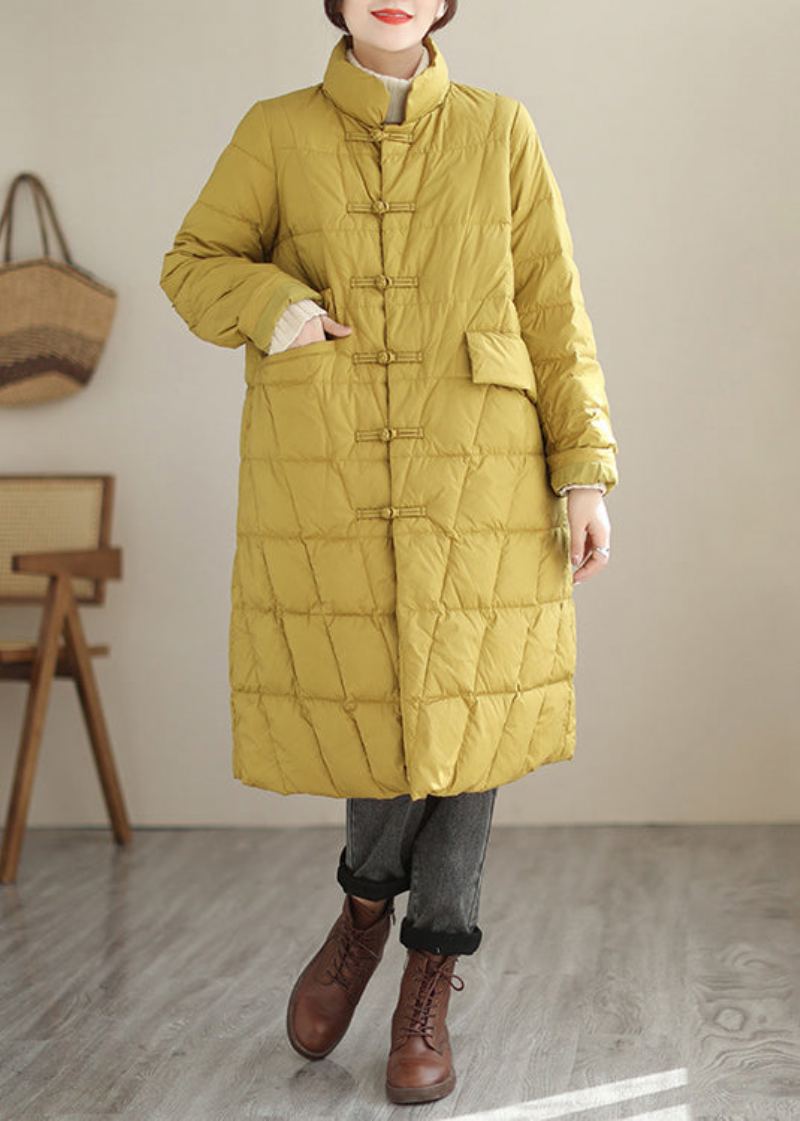 Nouveau Jaune Bouton Poches Patchwork Coton Rempli Parka Automne