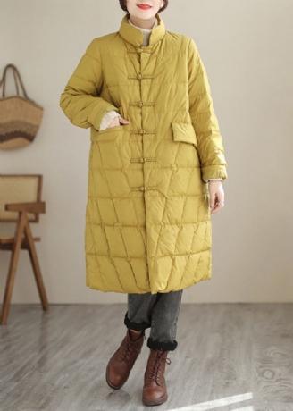 Nouveau Jaune Bouton Poches Patchwork Coton Rempli Parka Automne