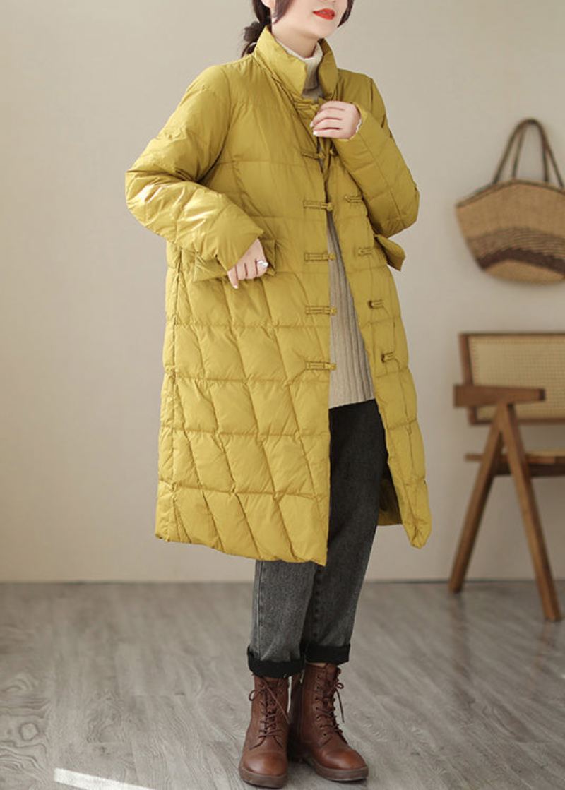 Nouveau Jaune Bouton Poches Patchwork Coton Rempli Parka Automne - Doudounes femmes