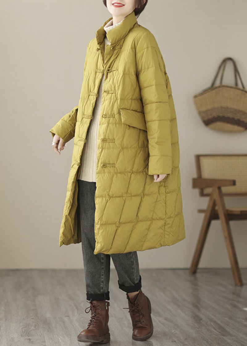 Nouveau Jaune Bouton Poches Patchwork Coton Rempli Parka Automne - Doudounes femmes