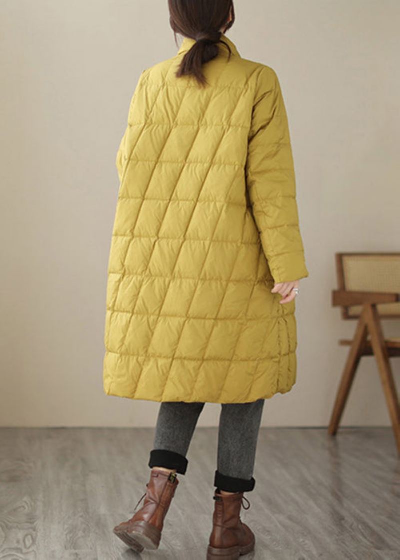 Nouveau Jaune Bouton Poches Patchwork Coton Rempli Parka Automne - Doudounes femmes