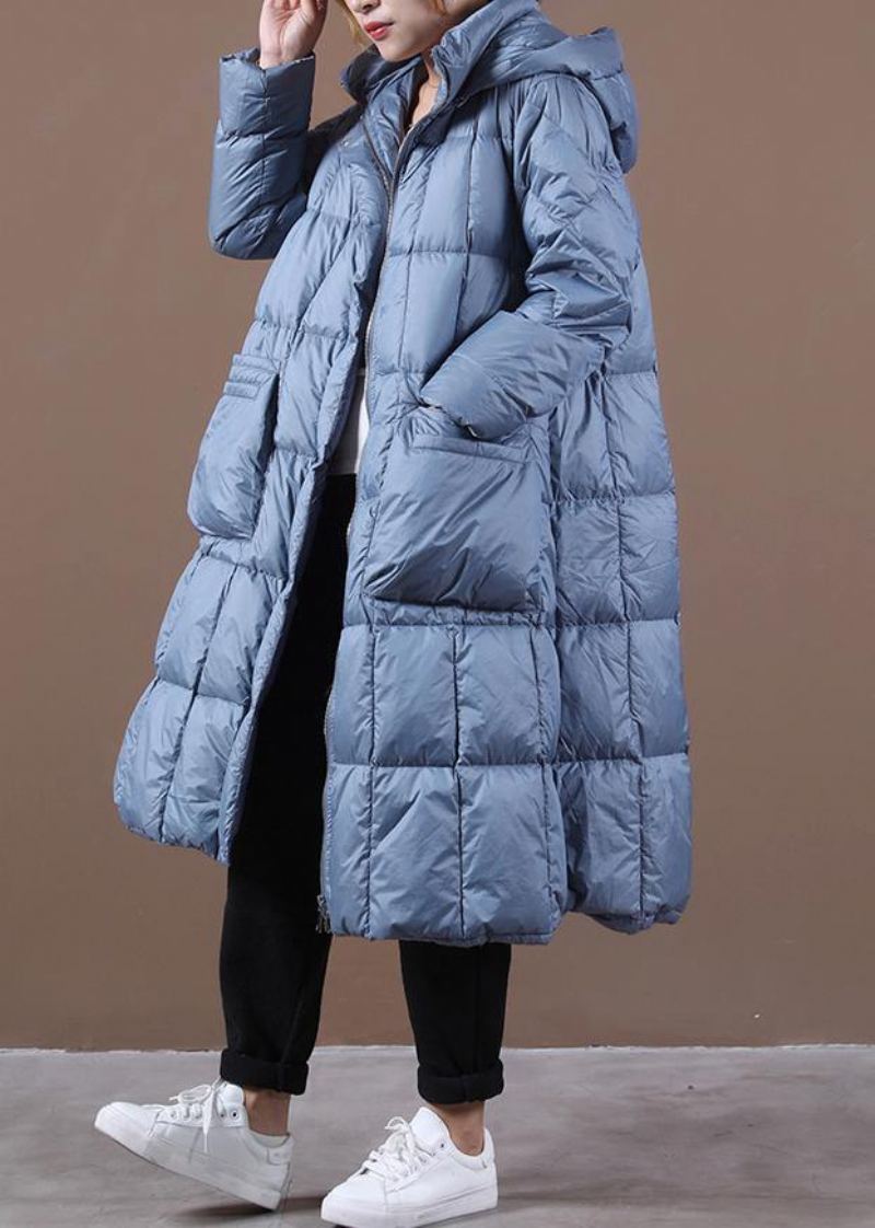 Nouveau Manteau En Duvet Bleu Hiver Doudoune Décontractée À Capuche Avec Fermeture Éclair