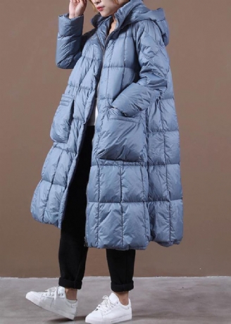 Nouveau Manteau En Duvet Bleu Hiver Doudoune Décontractée À Capuche Avec Fermeture Éclair