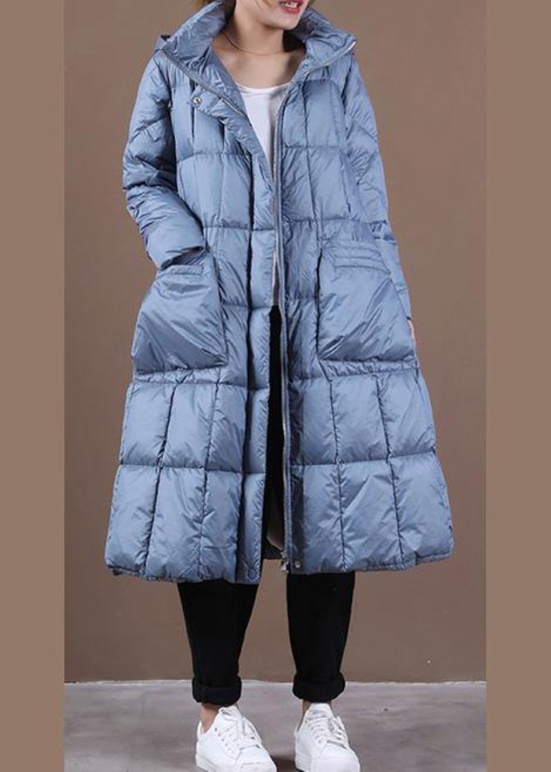 Nouveau Manteau En Duvet Bleu Hiver Doudoune Décontractée À Capuche Avec Fermeture Éclair - Doudounes femmes