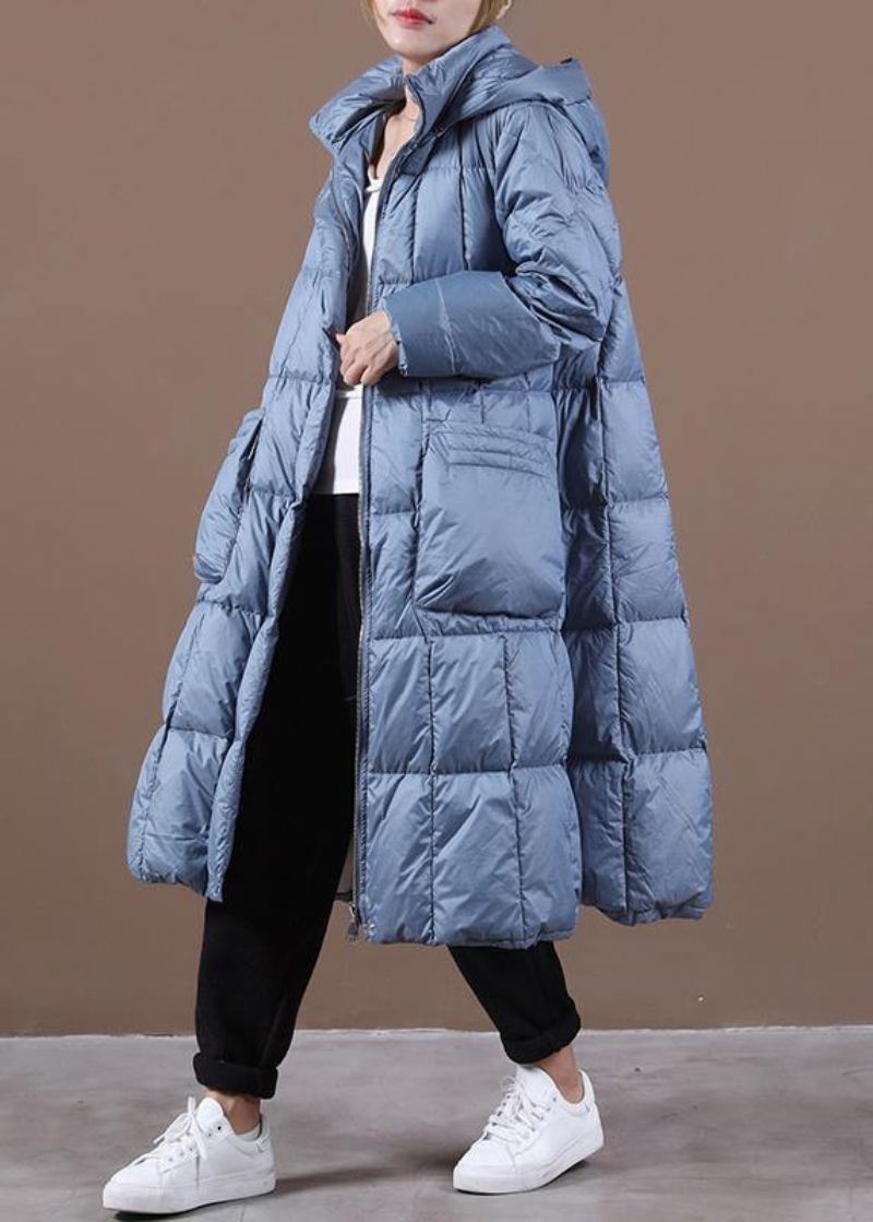 Nouveau Manteau En Duvet Bleu Hiver Doudoune Décontractée À Capuche Avec Fermeture Éclair - Doudounes femmes