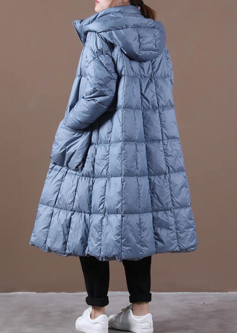 Nouveau Manteau En Duvet Bleu Hiver Doudoune Décontractée À Capuche Avec Fermeture Éclair - Doudounes femmes