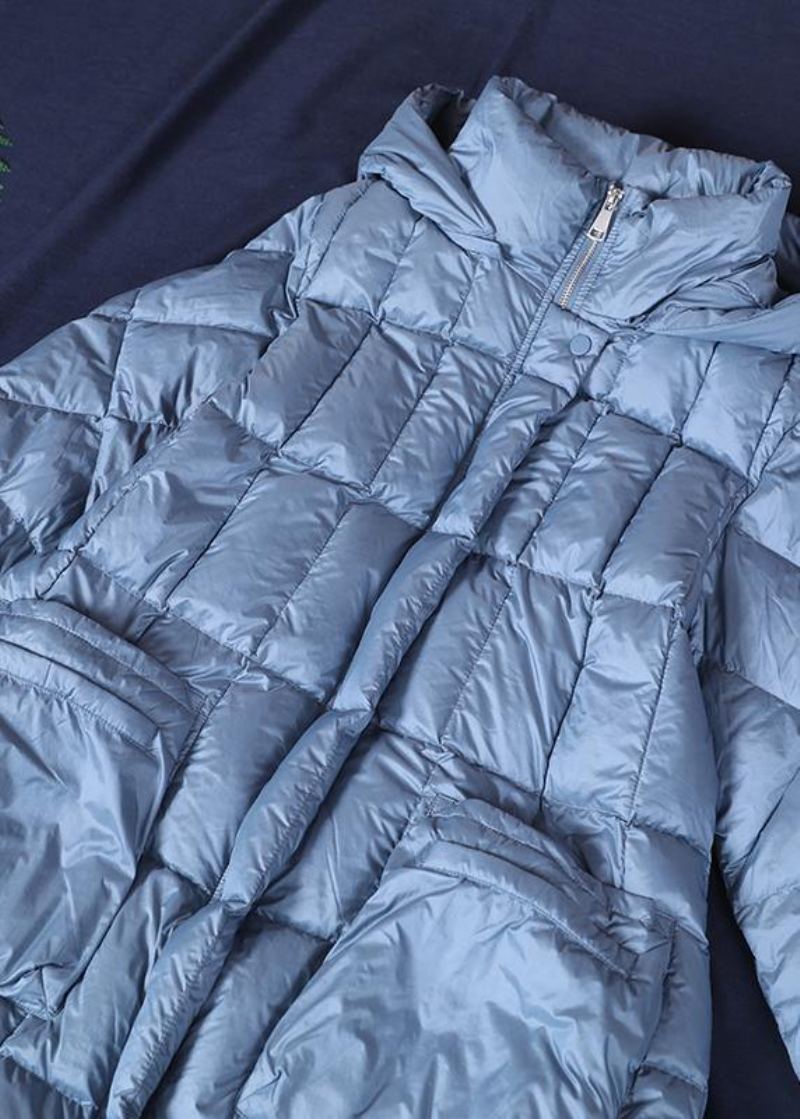 Nouveau Manteau En Duvet Bleu Hiver Doudoune Décontractée À Capuche Avec Fermeture Éclair - Doudounes femmes