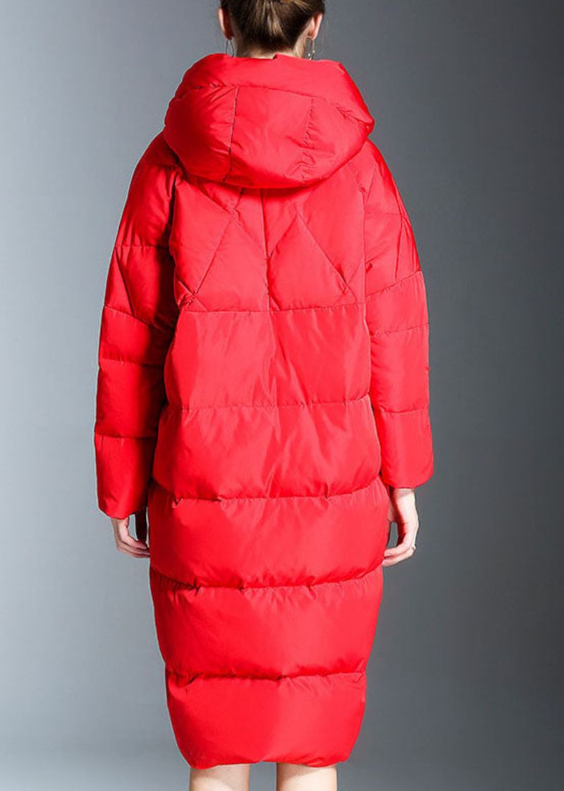 Nouveau Manteau En Duvet De Canard D'hiver Décontracté Avec Poches À Capuche - Rouge