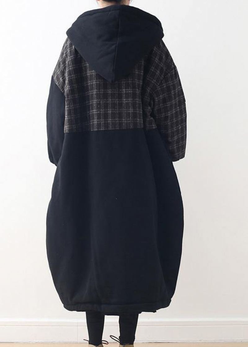 Nouveau Manteau En Duvet De Canard Noir Grande Taille Vestes De Neige À Capuche Patchwork Épaisses - Doudounes femmes