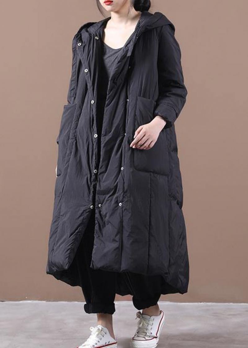 Nouveau Manteau Duvet De Canard Noir Veste D'hiver Oversize À Capuche Grandes Poches Manteaux