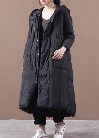 Nouveau Manteau Duvet De Canard Noir Veste D'hiver Oversize À Capuche Grandes Poches Manteaux