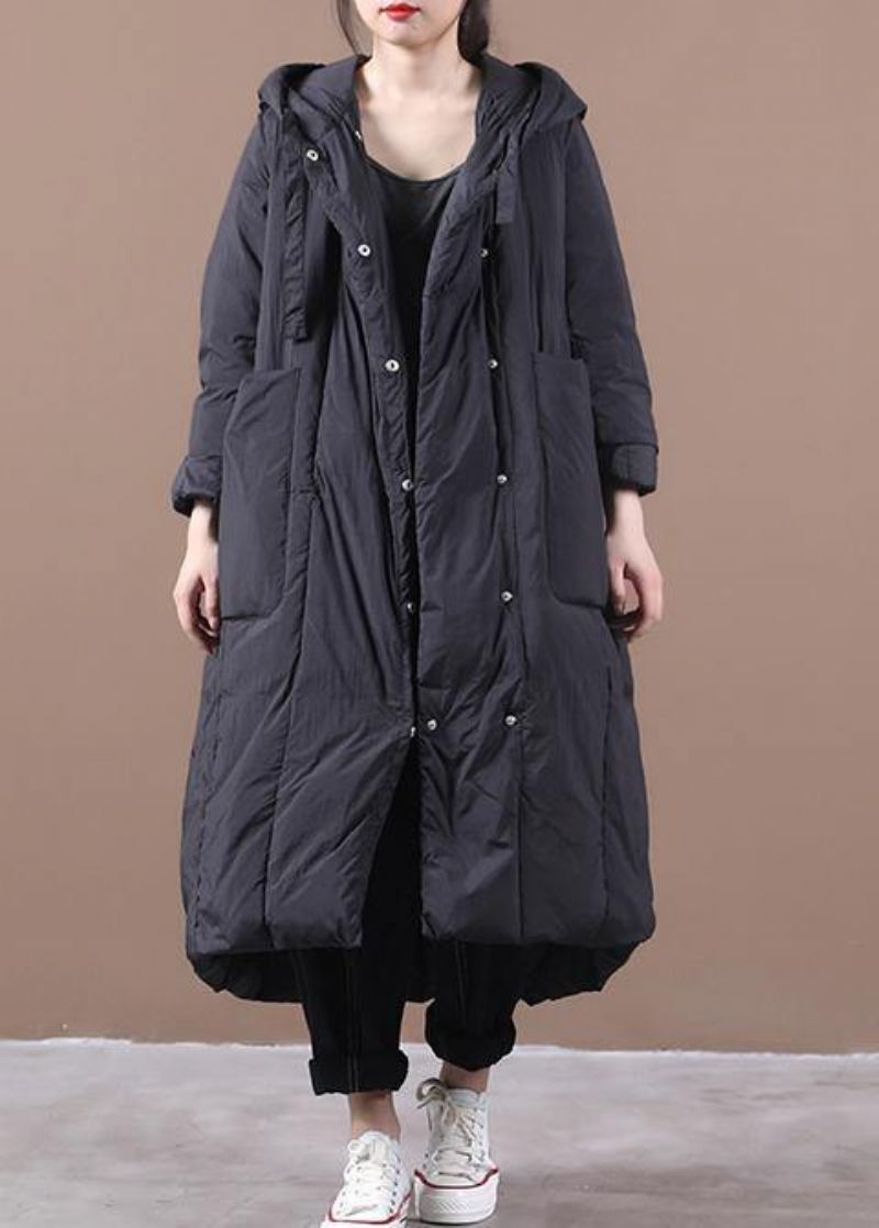 Nouveau Manteau Duvet De Canard Noir Veste D'hiver Oversize À Capuche Grandes Poches Manteaux - Doudounes femmes