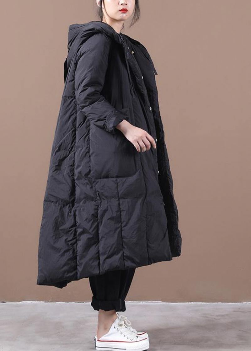 Nouveau Manteau Duvet De Canard Noir Veste D'hiver Oversize À Capuche Grandes Poches Manteaux - Doudounes femmes