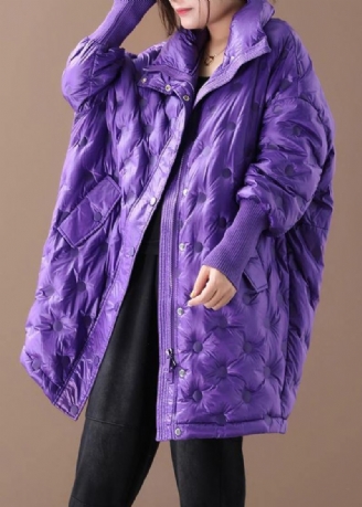 Nouveau Manteau Duvet De Canard Violet Doudoune Grande Taille Manteaux D'hiver Col Montant