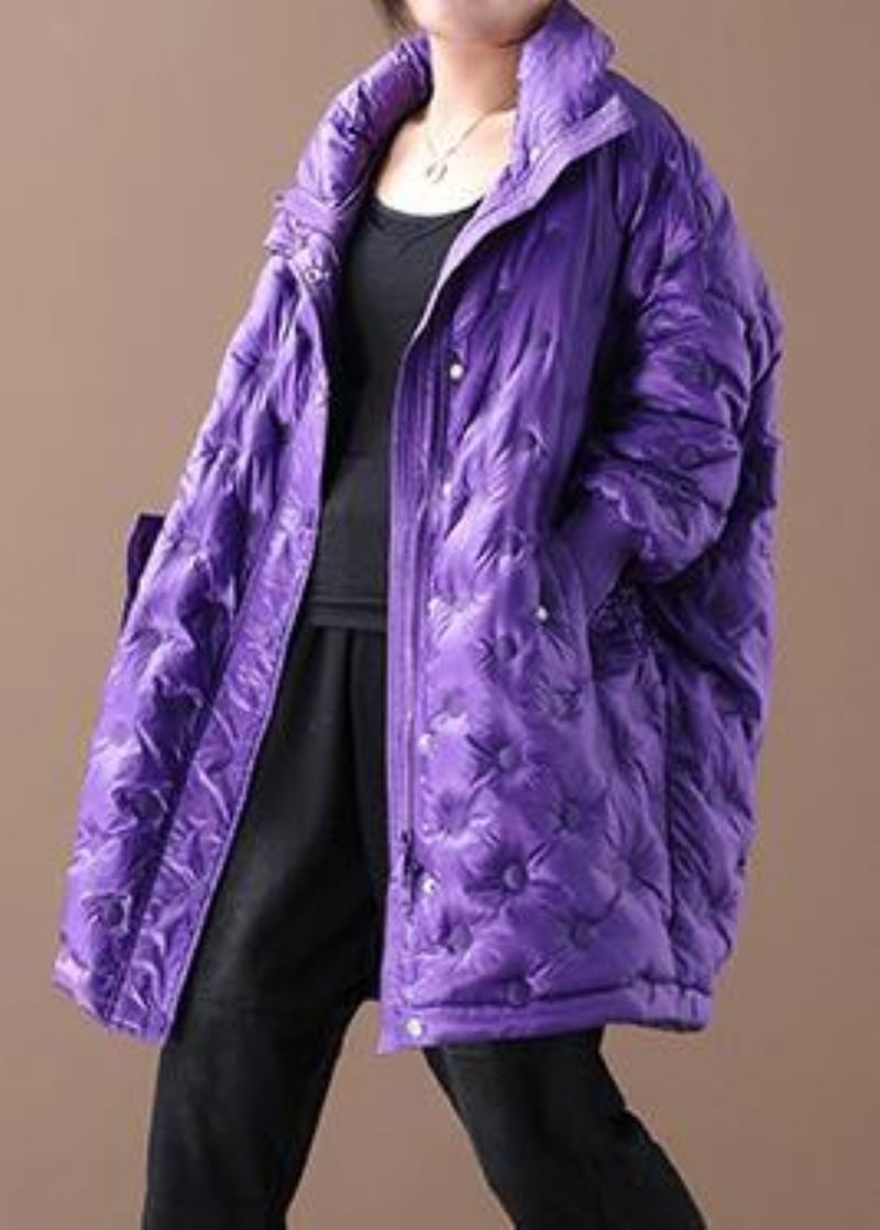 Nouveau Manteau Duvet De Canard Violet Doudoune Grande Taille Manteaux D'hiver Col Montant - Violet