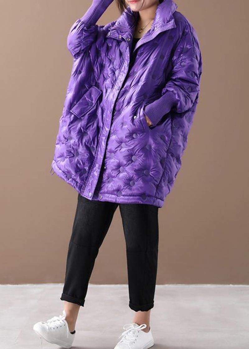 Nouveau Manteau Duvet De Canard Violet Doudoune Grande Taille Manteaux D'hiver Col Montant - Violet