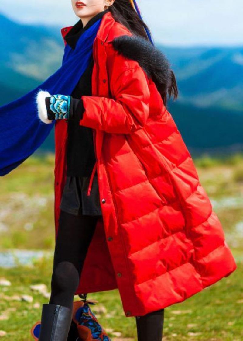 Nouveau Manteau En Duvet D'oie Rouge Grande Taille Doudoune Brodée À Capuche Vestes Élégantes - Doudounes femmes