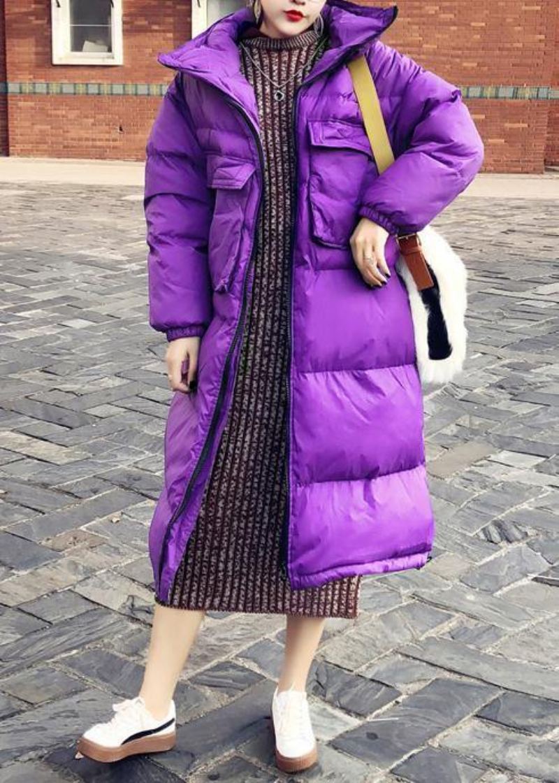 Nouveau Manteau En Duvet Violet Hiver À La Mode Grande Taille Vestes De Neige Col Montant Élégantes Cintrées