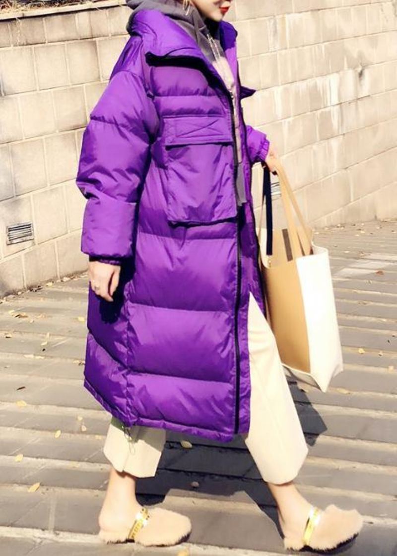 Nouveau Manteau En Duvet Violet Hiver À La Mode Grande Taille Vestes De Neige Col Montant Élégantes Cintrées - Blanc