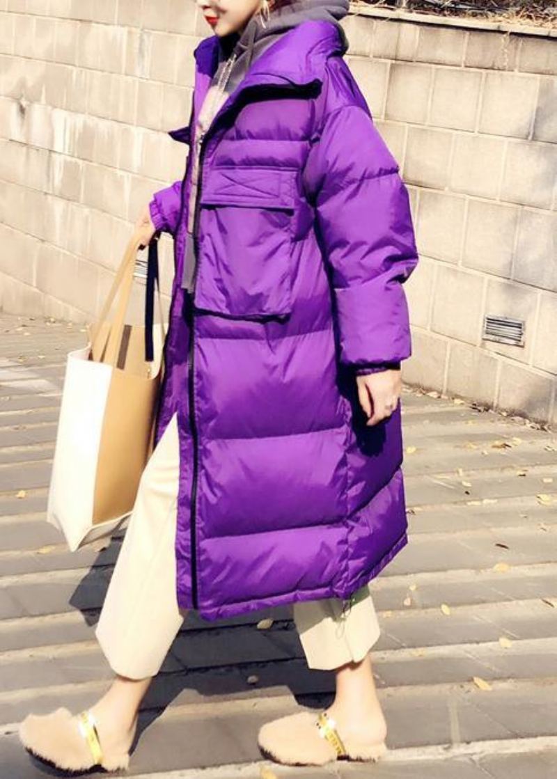 Nouveau Manteau En Duvet Violet Hiver À La Mode Grande Taille Vestes De Neige Col Montant Élégantes Cintrées - Blanc