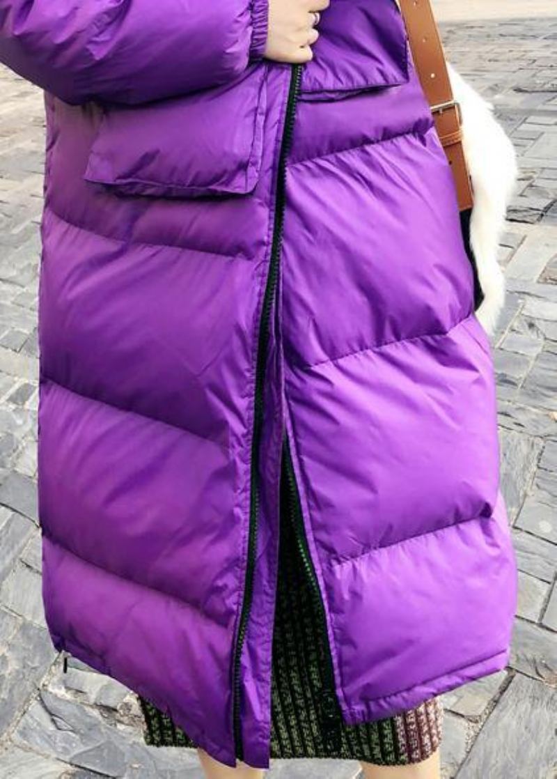 Nouveau Manteau En Duvet Violet Hiver À La Mode Grande Taille Vestes De Neige Col Montant Élégantes Cintrées - Blanc