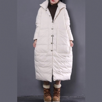 Nouveau Manteau D'hiver Blanc Surdimensionné À Capuche Trench-coat À Grandes Poches Fines