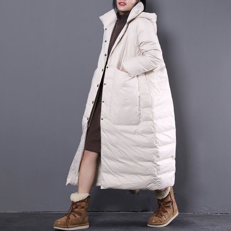 Nouveau Manteau D'hiver Blanc Surdimensionné À Capuche Trench-coat À Grandes Poches Fines - Doudounes femmes