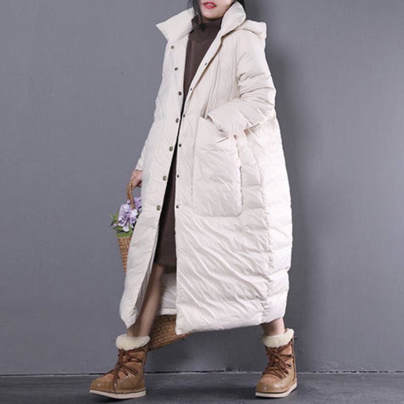 Nouveau Manteau D'hiver Blanc Surdimensionné À Capuche Trench-coat À Grandes Poches Fines - Doudounes femmes