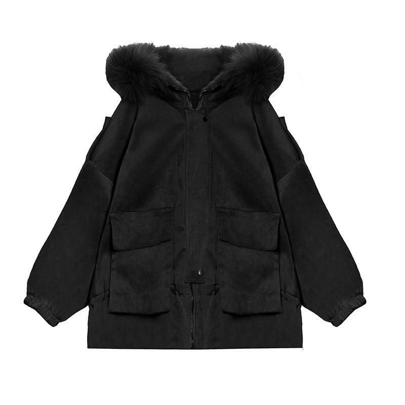 Nouveau Manteau D'hiver Chaud Grande Taille Noir À Capuche Col En Fausse Fourrure Tenue Décontractée - Doudounes femmes