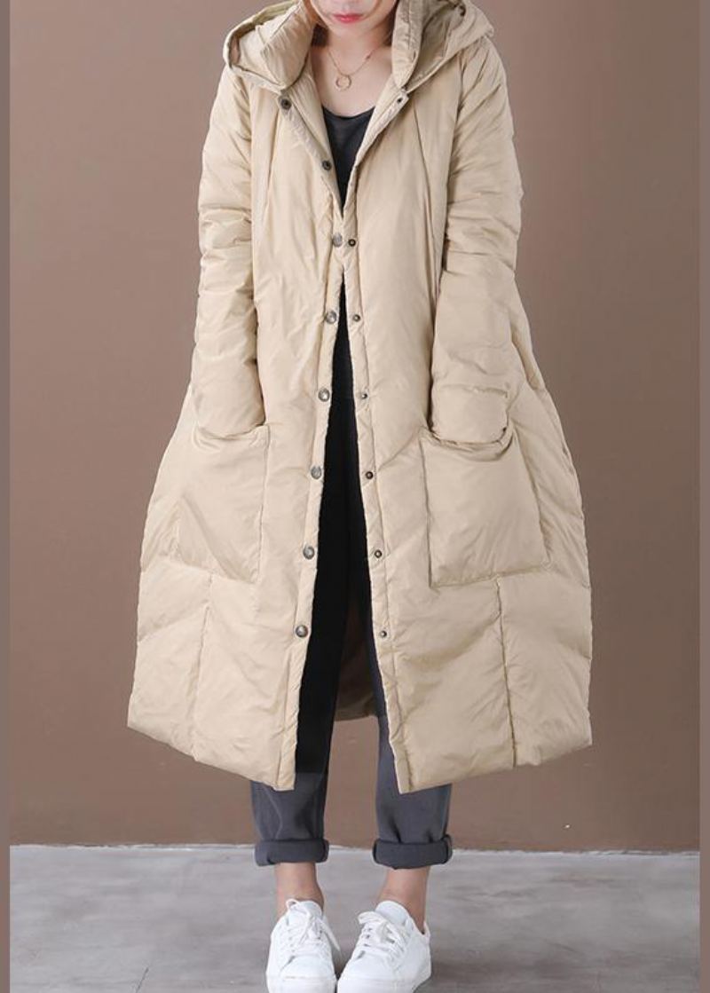 Nouveau Manteau D'hiver Chaud Kaki Vestes De Neige Tendance Grande Taille À Capuche Boutonnée Pardessus Décontracté - Doudounes femmes