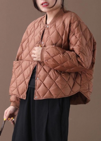 Nouveau Manteau D'hiver Chaud Marron Grande Taille Col Montant Pardessus Géométrique