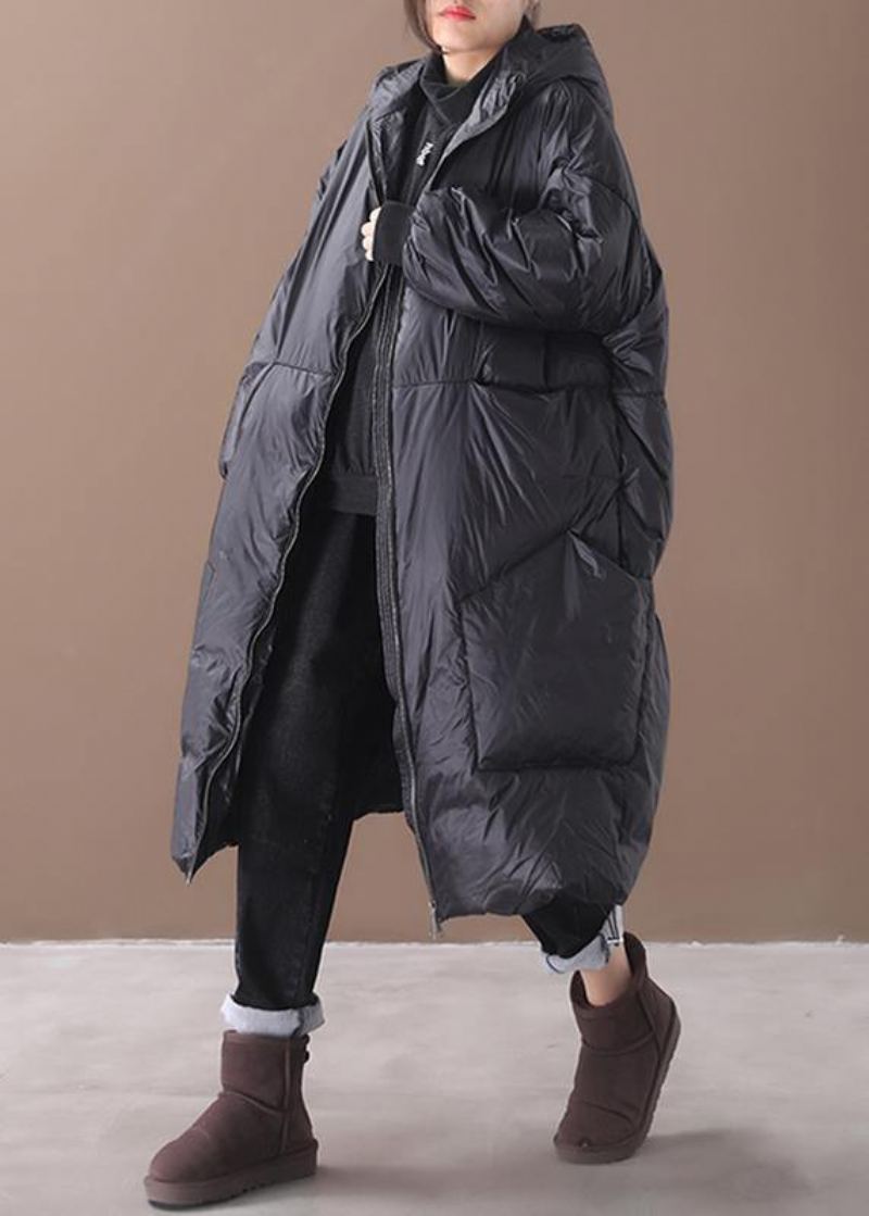 Nouveau Manteau D'hiver Chaud Noir Grande Taille Doudoune À Capuche Poches Femmes Manteaux