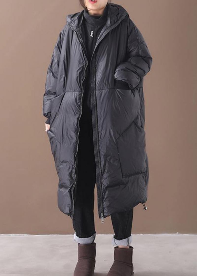 Nouveau Manteau D'hiver Chaud Noir Grande Taille Doudoune À Capuche Poches Femmes Manteaux - Doudounes femmes