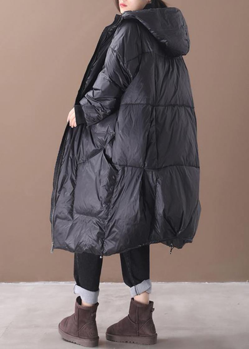 Nouveau Manteau D'hiver Chaud Noir Grande Taille Doudoune À Capuche Poches Femmes Manteaux - Doudounes femmes