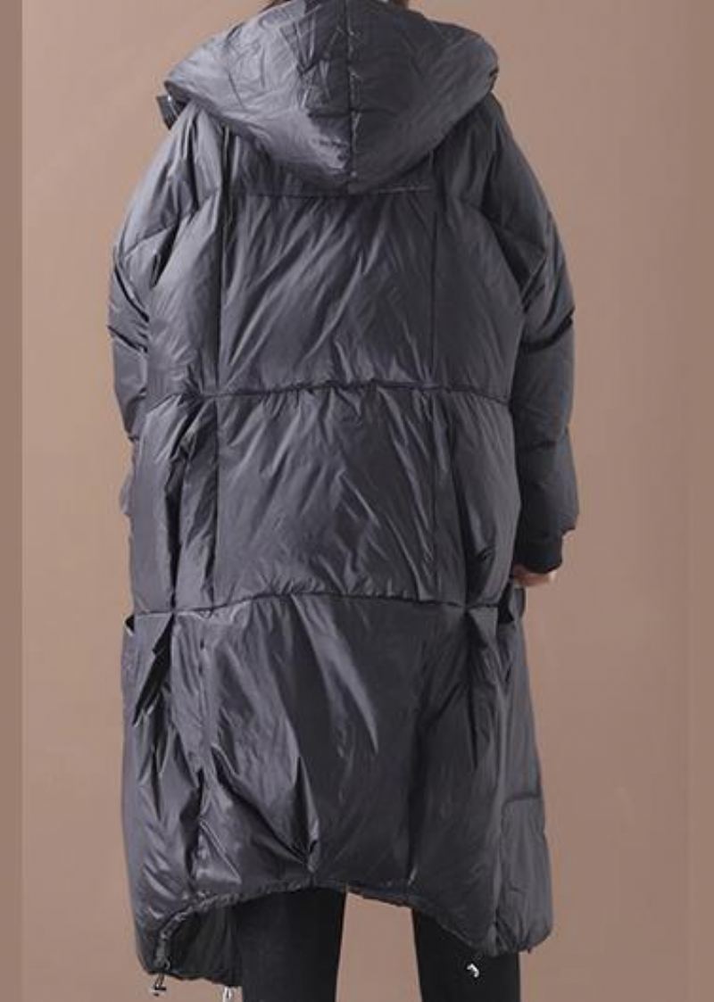 Nouveau Manteau D'hiver Chaud Noir Grande Taille Doudoune À Capuche Poches Femmes Manteaux - Doudounes femmes