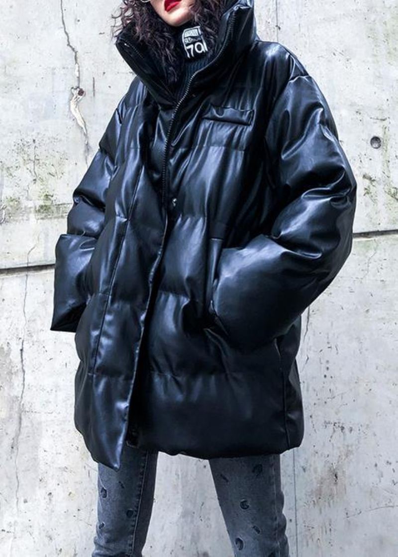 Nouveau Manteau D'hiver Chaud Surdimensionné Noir Col Haut Bouton Femmes Parka