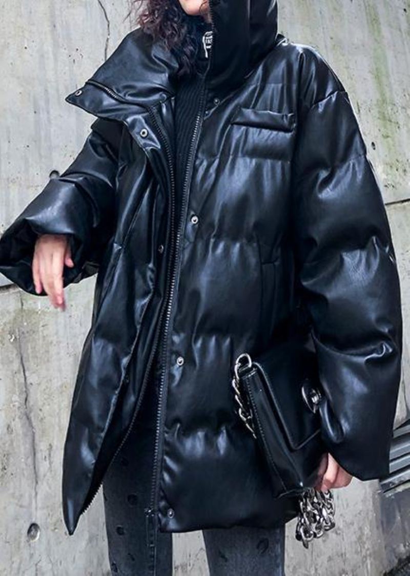 Nouveau Manteau D'hiver Chaud Surdimensionné Noir Col Haut Bouton Femmes Parka - Doudounes femmes