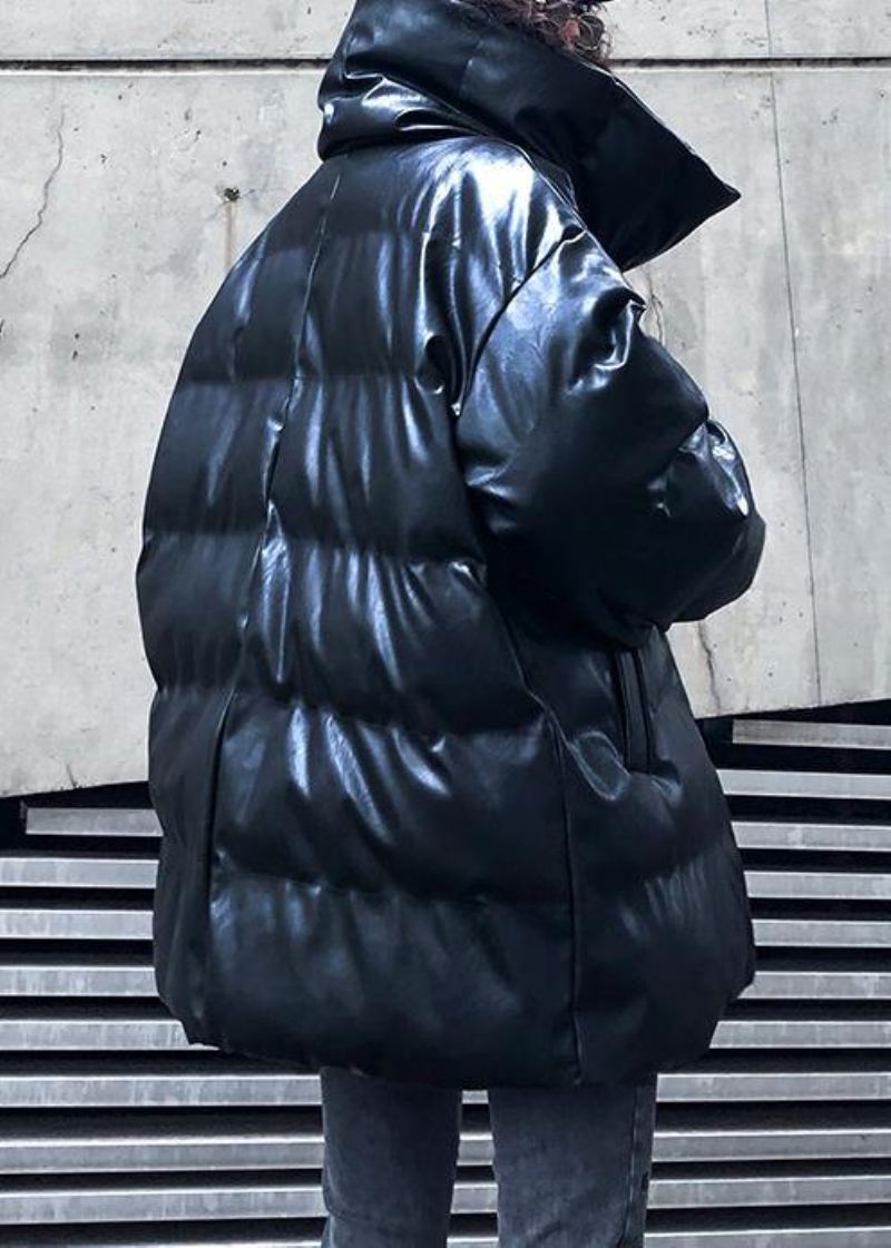 Nouveau Manteau D'hiver Chaud Surdimensionné Noir Col Haut Bouton Femmes Parka - Doudounes femmes