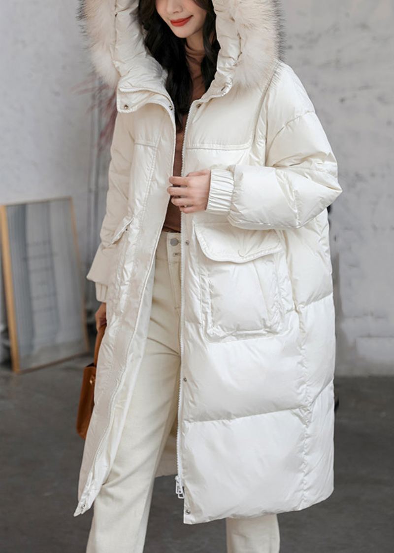 Nouveau Manteau Long En Duvet De Canard Blanc À Capuche Fermeture Éclair - Doudounes femmes