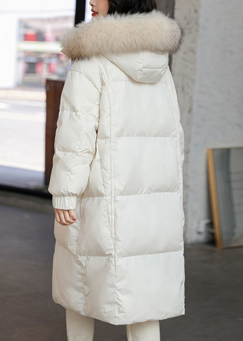 Nouveau Manteau Long En Duvet De Canard Blanc À Capuche Fermeture Éclair - Doudounes femmes